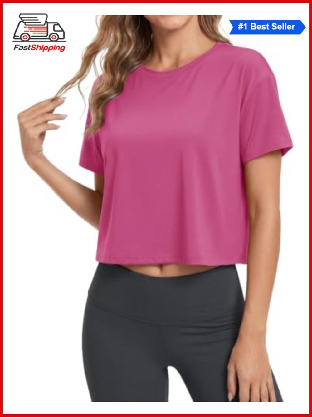 ✨ Workout Crop Top Short Sleeve Crew Neck Boxy Fit Yoga Gym Tee